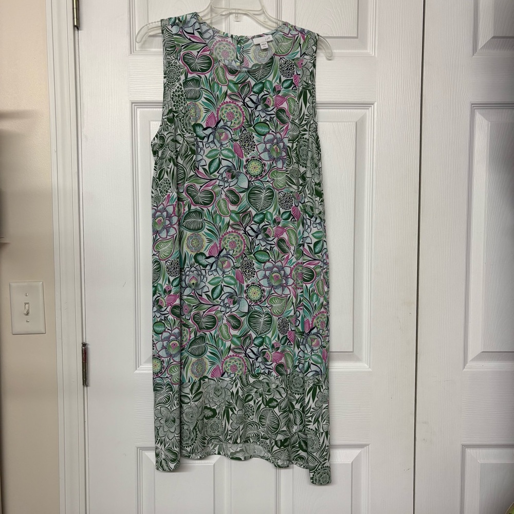 J. Jill Tropical Print Sleeveless Dress with Pockets Sz LP